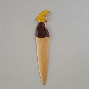 Vintage Audet Wood Carved Woman Bookmark